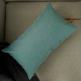 YOUR SMILE Pack of 2 Canves Faux Linen Throw Pillow Covers 12x20inch Lumbar Rustic Farmhouse Decorative Burlap Pillowcases Cushion Covers for Couch Bed Sofa Living Room Teal