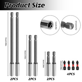 Magnetic Extension Bit Holder Set, 10Pcs Magnetic Bit Holder Hex Shank Impact Driver Bit with 4 Small Screwdriver Bits Impact Extension Bar Drill Accessories for Impact Drills - 60mm/100mm/150mm