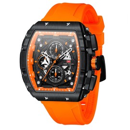 AIMES Watch for Men Big Face Orange Wristwatch Tonneau Large Face Luxury Big Dial Work Mens Watches Cool Analog Quartz Luminous Waterproof Watch Orange Silicon Strap Dress Watch