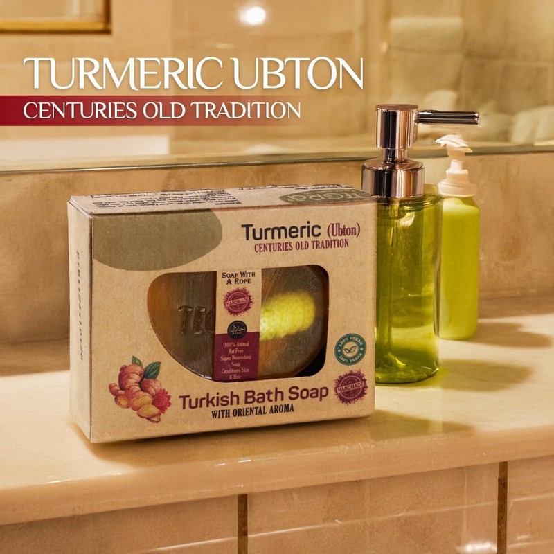 Natural Turmeric Ubton Soap on a Rope Bar for Face