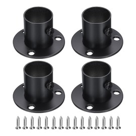 sourcing map 4Pcs Stainless Steel Closet Rod Brackets, 7/8 Inch Dia Wardrobe Holder for Pipe, Shower Curtain Rod Pole End Supports Sockets Flange with Screws, Black