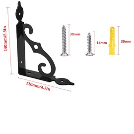 GEDAKO 4Pcs Decorative Shelf Bracket, Metal Wall Mounted Shelf Supporters Heavy Duty Steel Shelf Supports Floating Right Angle Shelving Retro L Shape Support Brackets with Screws (5.5inch) Black