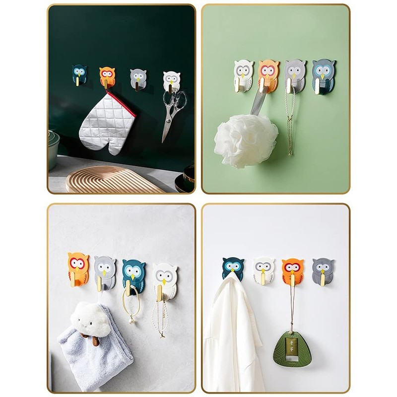 JruiZhp Cute Coat Hooks Mixed Color Self Adhesive Owl Hook,