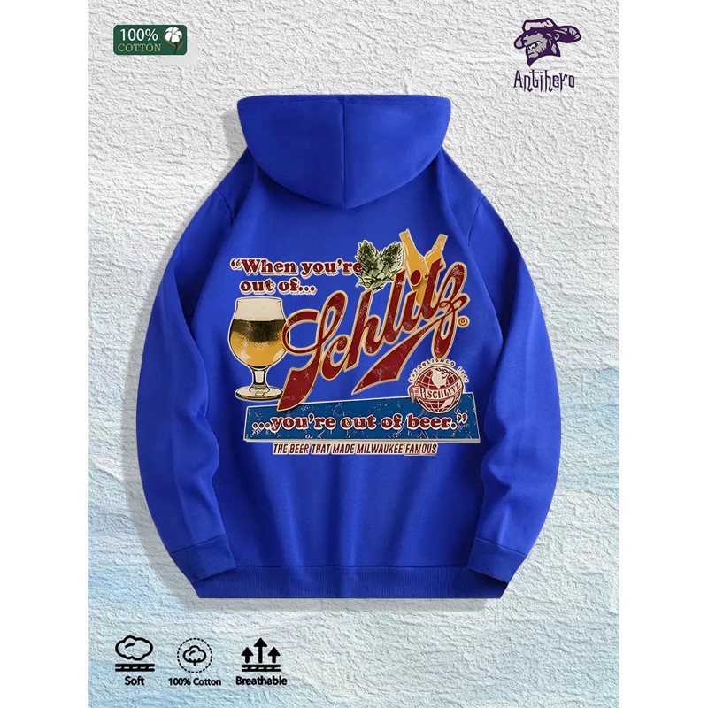 Schlitz Beer Graphic Hoodie 100% Cotton US Warehouse 7 ColorsColor: