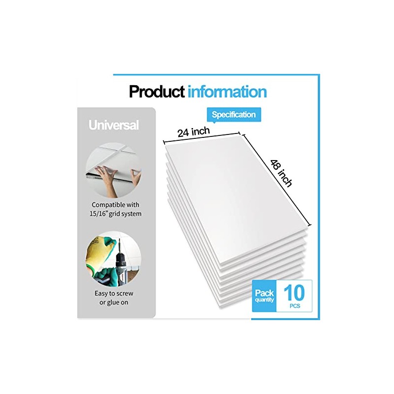 Art3d 10-Pack Smooth Drop Ceiling Tile 2ft x 4ft -
