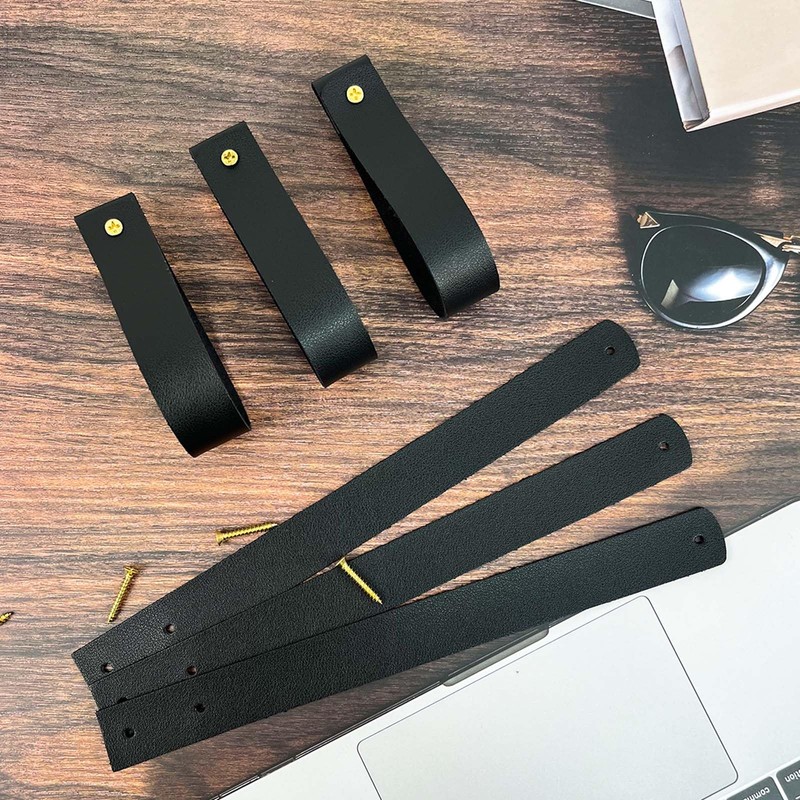 10 Pcs Black Leather Wall Hooks, Leather Curtain Rod Bracket,