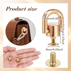 6 Pieces D Rings for Purse Stud Screw Ball Button Leather Rivets Post Head Buttons Rotatable Metal Ring Crossbody Conversion Kit DIY Bag Hardware Accessory for Backpack Handbag Belt Straps Craft