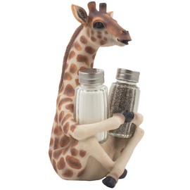 Safari Giraffe Long Neck Salt Pepper Shaker Holder Set Kitchen Decor Figurine Statue