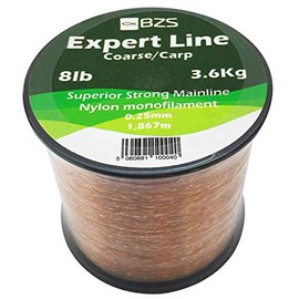 BZS Expert Carp Coarse Fishing Line Nylon Monofilament - Strong Tension High Load String Spool 4lb 5lb 6lb 8lb 10lb 12lb 15lb 20lb 25lb 30lb 40lb 50lb 60lb (Brown, 0.25mm 3.6Kg / 8lbs / 1,867m)