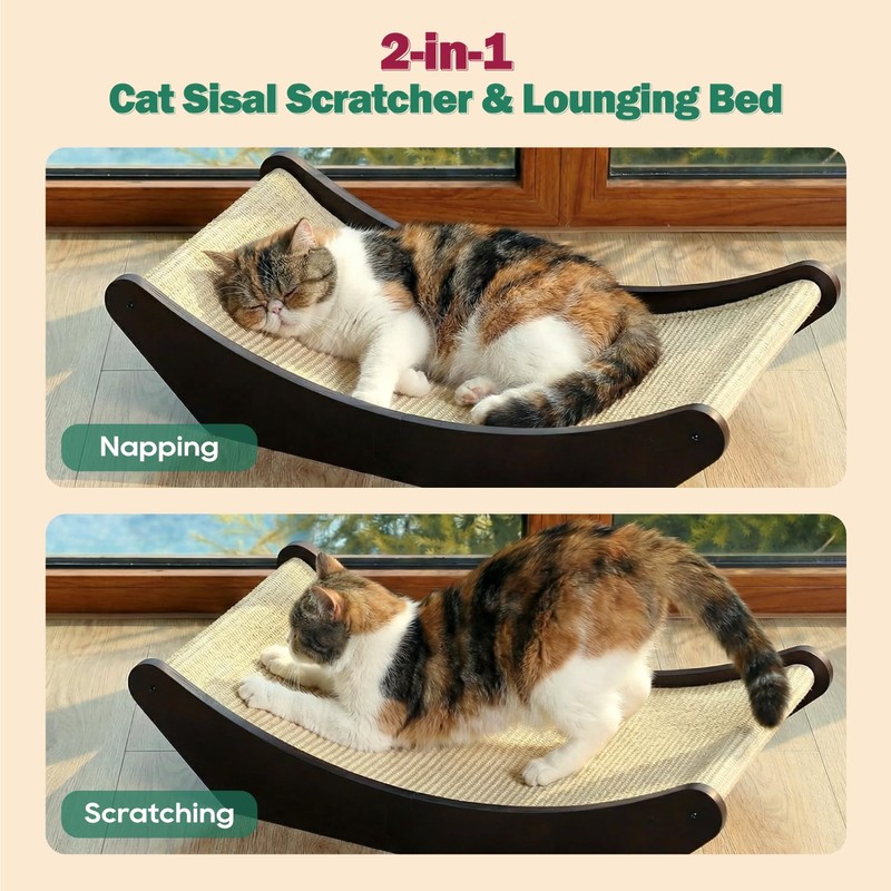 Zakkart Cat Sisal Scratching Bed Hammock, 2-in-1 Cat Scratcher &