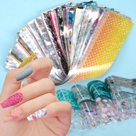 JERCLITY 300 Sheets Nail Foil Transfer Nail Art Stickers Set Marbling Flower Butterfly Aurora Gradient Patterns Nail Foil Transfer Sheets Foils Art for Women