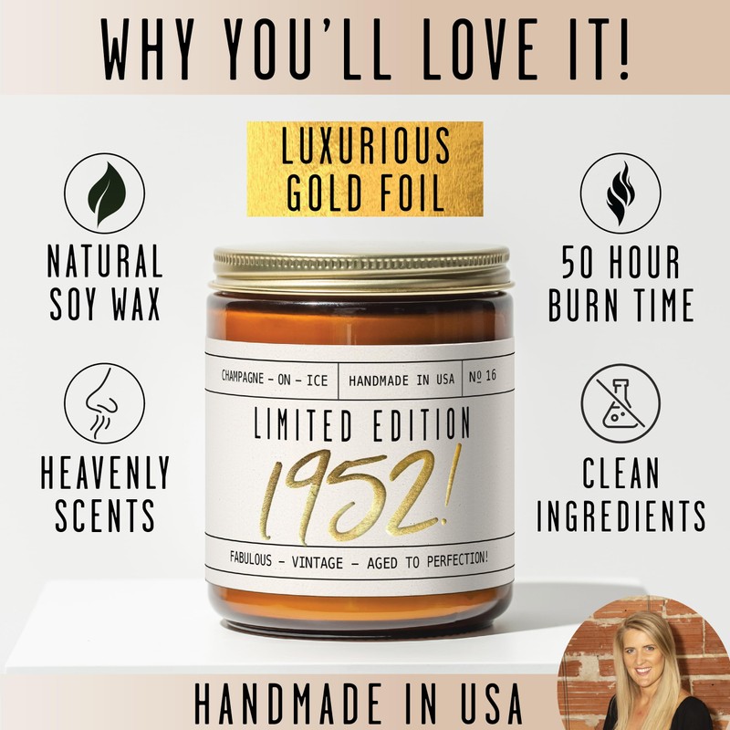 73rd Birthday Gifts for Women - 'Limited Edition 1952' Soy