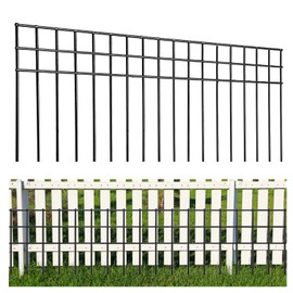 32x10-inch No Dig Animal Barrier Fence, 20 Pack Black Dig Protective Fence with 1.5 inch Spike spacing, Dog/Rabbit/Groundhog Underground Fence, Galvanized Outdoor Garden Metal Fence