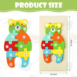 HOTUT Wooden Puzzle Toy, 3 Pieces Montessori Toy Puzzle, Wooden Puzzle from 1 2 3 Years, 3D Creative Learning Toy for Children, Educational Baby Puzzle, Gift for Boys Girls