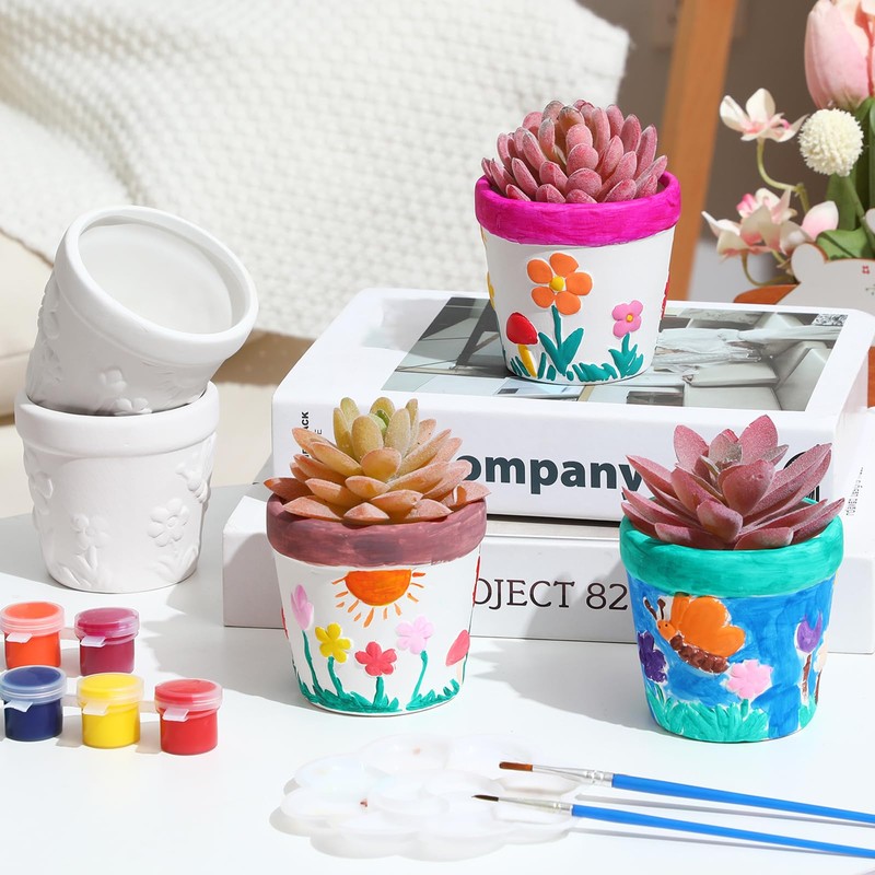 Pasimy 6 Set Ceramics to Paint DIY Ceramic Succulent Planter