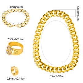 Peirich 80s 90s Costumes Outfit for Men Women Hip Hop Costume Kit Metal Chain Flat Top Sunglasses Rapper Large Chain Necklace and Bracelet Hip Hop Gold Cap