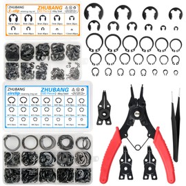 ZHUBANG 800Pcs C-clip External Retaining Rings Snap Rings Assortment Kit Circlip Alloy Steel(M4-M28) + E-clip Retaining Rings Assortment Set(1.5mm-10mm) + 5Pcs Snap Ring Plier + Tweezer