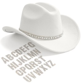AW BRIDAL Engagement Bridal Shower Bachelorette Wedding Gift for Her, DIY Rhinestone Bride Cowgirl Hat, White Felt Western Cowboy Hats for Women Mom Wife Boss Best Friends for Birthday Gifts