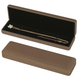 KUKUVR 2 Pieces Metal Velvet Necklace Bracelet Gift Box, Soft Lining Bracelet Pendant Long Chain Organizer Holder Display Case for Wedding Engagement Birthday Anniversary (Coffee)