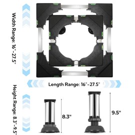8.3"-9.5" Height Mini Fridge Stand, Washing Machine Pedestal with 4 Strong Feet, Adjustable Small Laundry Riser for Dishwasher, Multi-functional Universal Platform for Home Appliance, Black