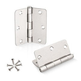 KNOBWELL 6 Pack 3.5 inch Brushed Nickel Door Hinges Interior Door Hinges Rounded for Exterior&Interior Heavy Duty Silver Door Hinges with 1/4 Radius Corners