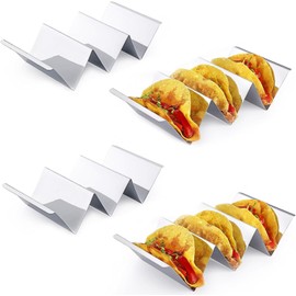 Taco Holder,Taco Truck Tray, Taco Holder Stand, Durable Taco Stand, Stainless Steel Taco Holder Set, Stainless Steel Taco Stand Rack with Handles for Mexican Tacos Sandwiches Sausages,4 Pack