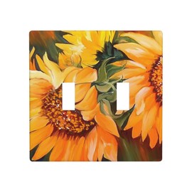 Sunflower Light Switch Cover Double Toggle Wall Plate Lightswitch Covers Decorative 2 Gang Wallplate for Kitchen Bathroom 4.5 x 4.5 Inch