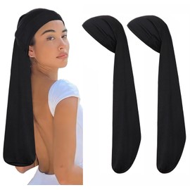 Leeven 2 Pieces Wide Elastic Loc Cap Jumbo Black Dreadlock Cap Long Braid Cover for for Men Women Sleeping- 30 Inch Black