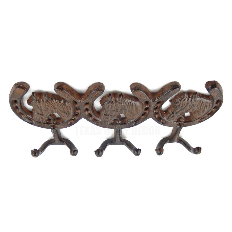 Cast Iron Horses Horseshoes Wall Hook Rack Key Towel Coat