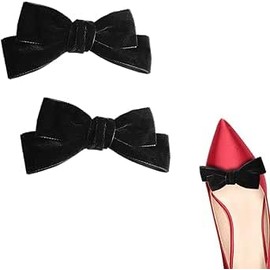 1 Pair Velvet Bow Shoe Clips Shoes Jewelry Clips Detachable Shoe Decoration Charms Shoes Buckle Bowknot Decorations Black Bow Knot Clip for Women Wedding Party Heels Flats Pumps (Black, One size)