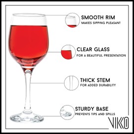 Vikko Red Wine Glasses, Set of 12 Stem Wine Glasses, 13.5 Ounce Crystal Clear Wine Glass, Bulk Fancy Wine Glasses, Classic, Durable European Stemware