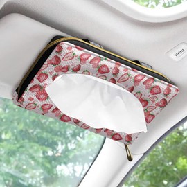 Mumeson Car Tissue Holder Auto Visor Tissue Napkin Case Strawberry Print Tissue Holder for Car Visor Back Seat Leather Hanging Tissue Mask Holder