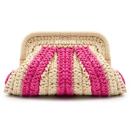 MaijjLyn Colorblock Straw Clutch Purses - Straw Crossbody Bags for Women Woven Purse Straw Beach Handbags Cloud Dumpling Pouch Beige