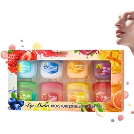 Set de 8 bálsamos labiales con sabor a fruta, set de bálsamos labiales incoloros con sabor a fruta de Admd, mini Bálsamos Labiales 4 en 1, mascarilla labial hidratante y nutritiva de larga (1pcs)