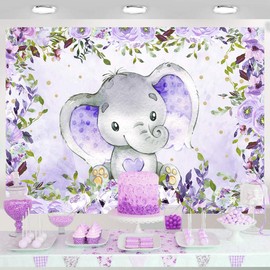 Sensfun Purple Floral Elephant Baby Shower Backdrop Girl Elephant Baby Shower Decorations Lavender It's A Girl Little Peanut Baby Shower Banner Elephant Birthday Party Supplies Photo Background 5x3ft