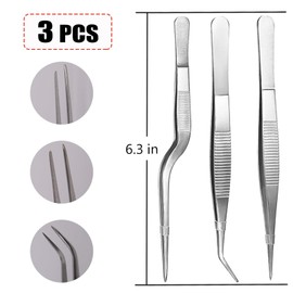 Kitchen Cooking Tweezers Culinary,3 Piece Set Stainless Steel Tweezer Precision Tongs Offset Tip for Cooking Food Design Styling