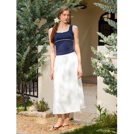 CIDER Summer Sleeveless Tank Tops for Women Square Neck Ribbed Knit Trim Tops Blue