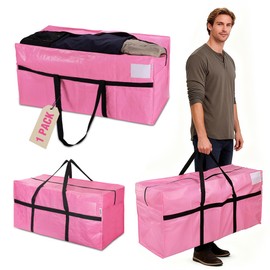 WORKPRO 1 Pack 66 Gallon Extra Large Moving Bag with Zippers, Carry Handles, Heavy-Duty, Water-Resistant Storage Totes for Moving & Space-Saving Organization, Pink