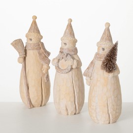 Sullivans Natural Rustic Snowman Figurine Set of 3, Christmas Snowmen Decorations, Perfect Holiday Décor for Table Centerpiece and Fireplace Mantels