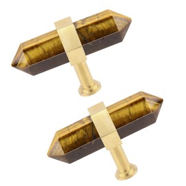KYEYGWO Pack of 2 Tiger's Eye Healing Stone Point Furniture Knobs with Screws, Brass Drawer Knobs, Crystal Hexagonal Cabinet Knobs, Home Decor, Dresser Knobs, Hexagonal Wardrobe Pull Handle