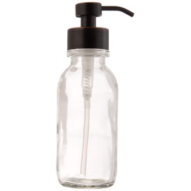 Industrial Rewind Clear Wide Mouth Glass Soap Dispenser with Metal Pump - with Coaster for Non Slip Bottom/Countertop Protector - 16oz Glass Jar Lotion Bottle (ClearWM/ORB)