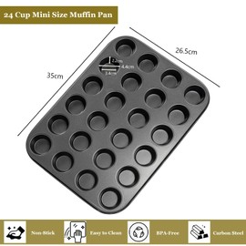 Yikki 2 Pack Mini Muffin Trays, 24 Cup Muffin Tray, Nonstick Carbon Steel Muffin Tin Cupcake Baking Tray, Deep Muffins Pan, Grey