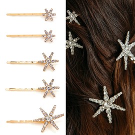 5 horquillas de pelo con estrellas para mujer, plata dorada y copo de nieve, accesorios para el cabello para vacaciones, boda, cumpleaños, novia, graduación