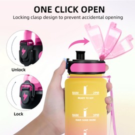 Grsta Drinking Bottle 1 L, Sports Water Bottle with Filter, Leak-Proof for Adults, Water Bottle with Time Marking, Motivational Drinking Bottle for Bike, Gym, Camping, Outdoor