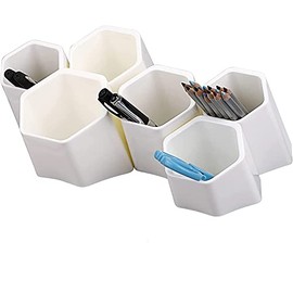 BTSKY Hexagonal Creative Pen Holder, Pen Container, Brush Pot, Combination Desktop Storage Organizer Desk Decoration, Creative Hexagon Hanging Planter Holder Multifunctional Wall-Mounted Hanging Shelves(White)