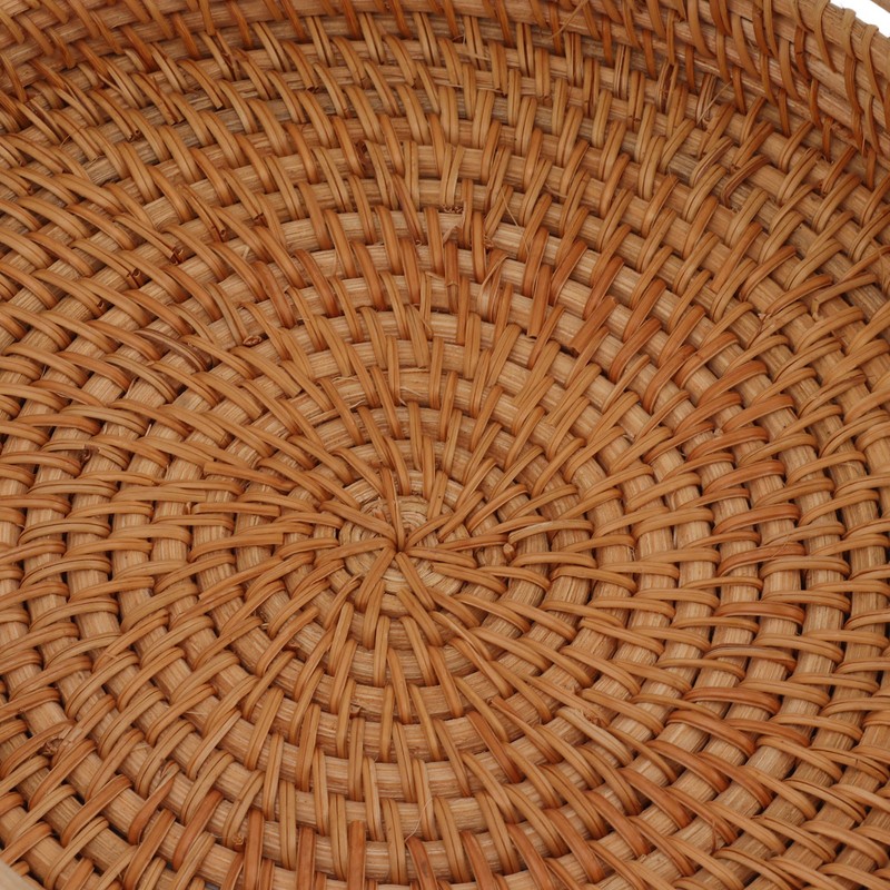 Rattan Fruit Tray with Solid Wood Handles Exquisite Hand Woven