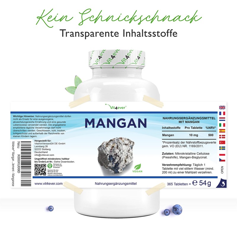Manganese 10 mg - 365 tablets for 1 year -