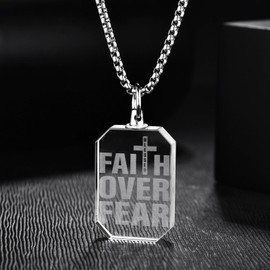 YAQILUBEI Faith Over Fear 3D Crystal Necklace Religious Jewelry for Women Men Uplifting Christian Gift