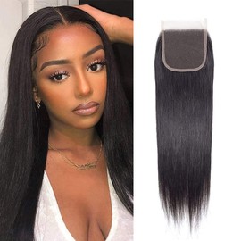 Lace Closure Straight Closure Human Hair Lace Closure Brazilian 12A Unprocessed Straight Hair 4x4 HD Lace Closure Free Part Natural Black Color(16") … …