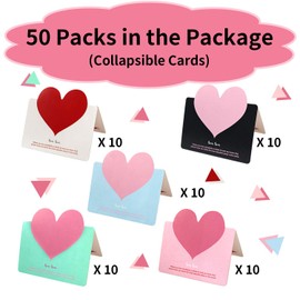 PARTYWIND 50 PCS Valentines Day Cards, Heart Cards Bulk for Anniversary Wedding Birthday, Kids Classroom Exchange